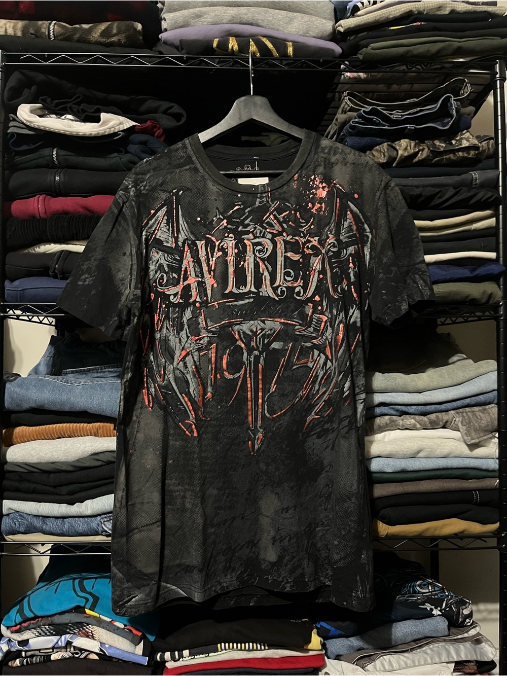 Avirex Black Graphic Tee with Red Accents